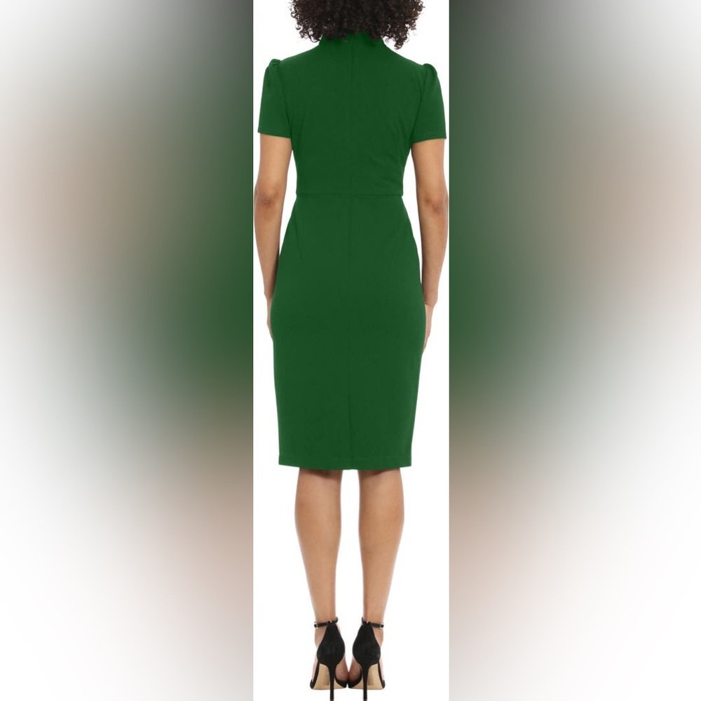 NWT Maggy London Women’s Short Sleeve Neck Tie Green Midi Dress Size 2 - Picture 9 of 9